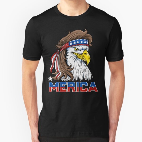 Eagle Mullet T Shirt 4th of July American Flag Merica USA Slim Fit T-Shirt