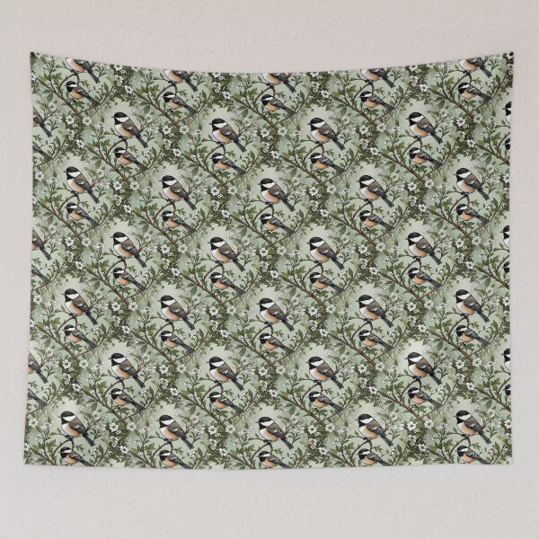 Item preview, Black-capped Chickadee Bird And Massachusetts Mayflowers Pattern designed and sold by taiche.