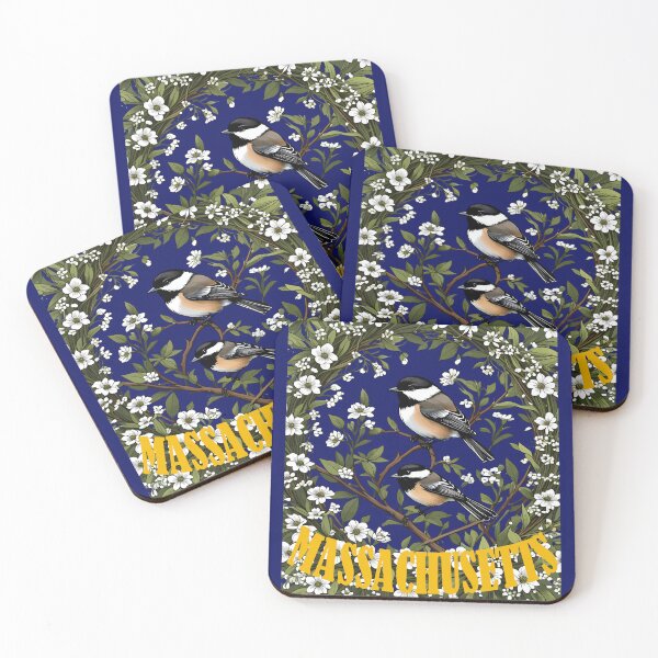 Item preview, Massachusetts Black-capped Chickadee Bird And Mayflowers designed and sold by taiche.