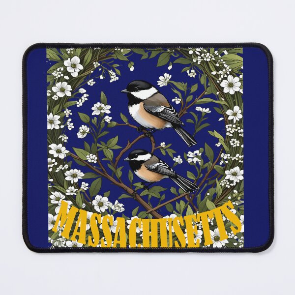 Item preview, Massachusetts Black-capped Chickadee Bird And Mayflowers designed and sold by taiche.