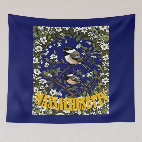 Item preview, Massachusetts Black-capped Chickadee Bird And Mayflowers designed and sold by taiche.