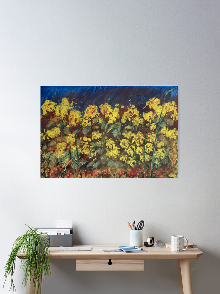Thumbnail 2 of 3, Poster, Yellow flowers designed and sold by DoniaAlSaleh.