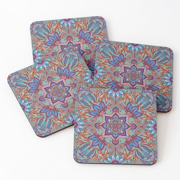 Item preview, Fuschia & Butterfly garden - blue & bronze on sage green designed and sold by AprilAppleArt.