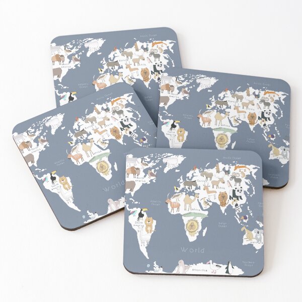Item preview, Animal World Map with Dark Grey Background Illustrated By Artist Carla Daly designed and sold by Carla Daly.