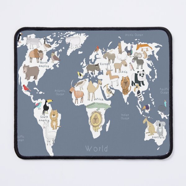 Item preview, Animal World Map with Dark Grey Background Illustrated By Artist Carla Daly designed and sold by Carla Daly.