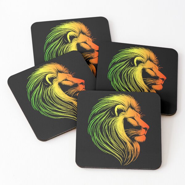 Item preview, Conquering lion rasta, on transparent background, illustration minimalist graphic art lines green yellow red, Jamaica designed and sold by CutOriginalArt.