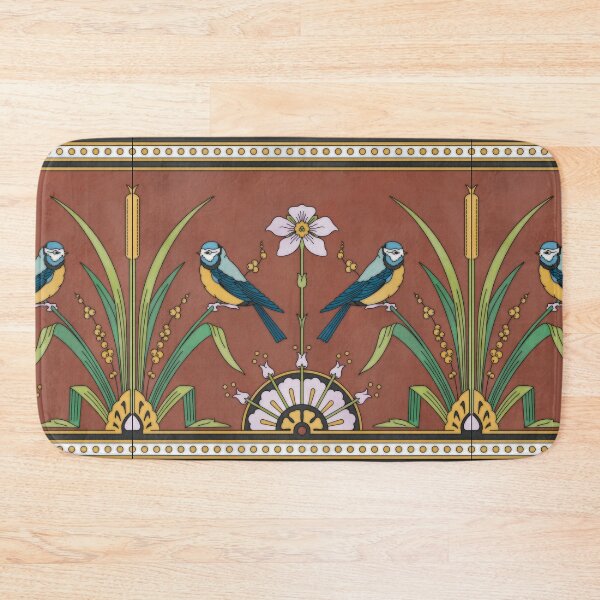 Item preview, Floral Blue Bird Tile Reproduction (Red Background) designed and sold by MadeByGeeClowes.