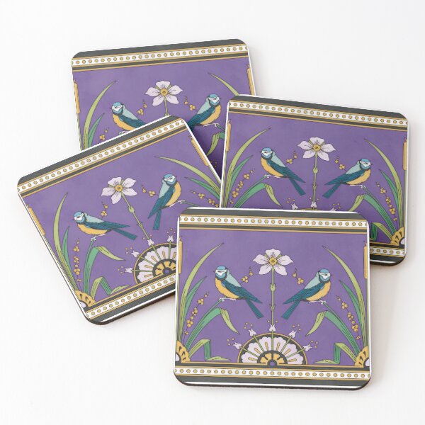 Item preview, Floral Blue Bird Tile Reproduction (Purple Background) designed and sold by MadeByGeeClowes.