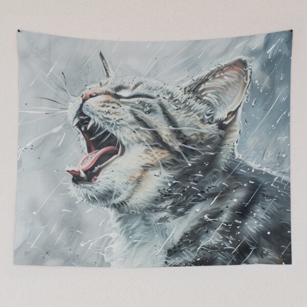 Item preview, Cat in the rain hand painted art  designed and sold by MoonCatLab.