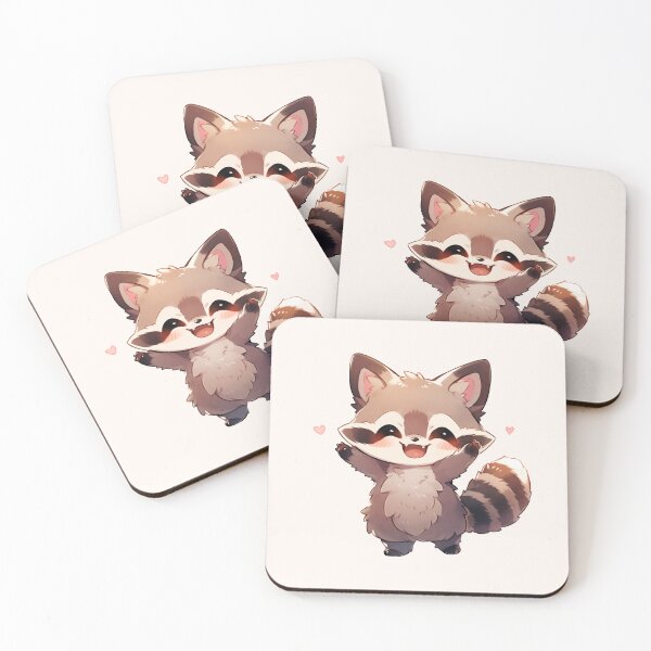 Item preview, Cute Kawaii Happy Raccoon with Hearts designed and sold by CozyKawaiiArt.