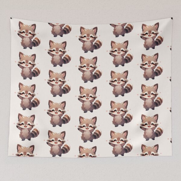 Item preview, Cute Kawaii Happy Raccoon with Hearts designed and sold by CozyKawaiiArt.