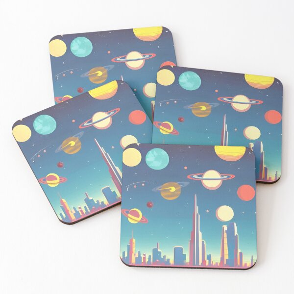 Item preview, Espacio futuro SI-fi en estilo retro vintage de los años 50 retrofuturismo cielo horizonte de la ciudad planetas de viaje designed and sold by cheekylorns.