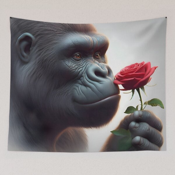 Item preview, Gorilla smelling a red rose designed and sold by cmphotographs.