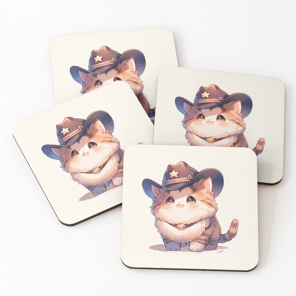 Item preview, Cute Kawaii Smiling Cat Sherif in a Cowboy Hat designed and sold by CozyKawaiiArt.