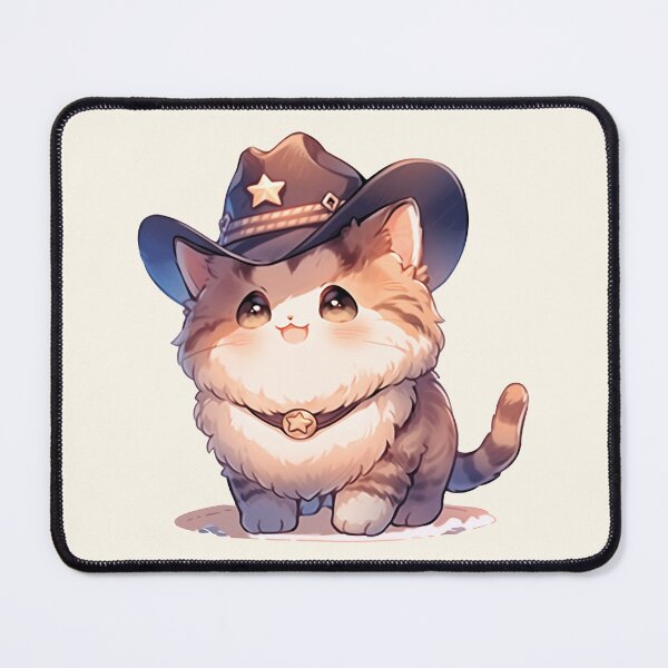 Item preview, Cute Kawaii Smiling Cat Sherif in a Cowboy Hat designed and sold by CozyKawaiiArt.