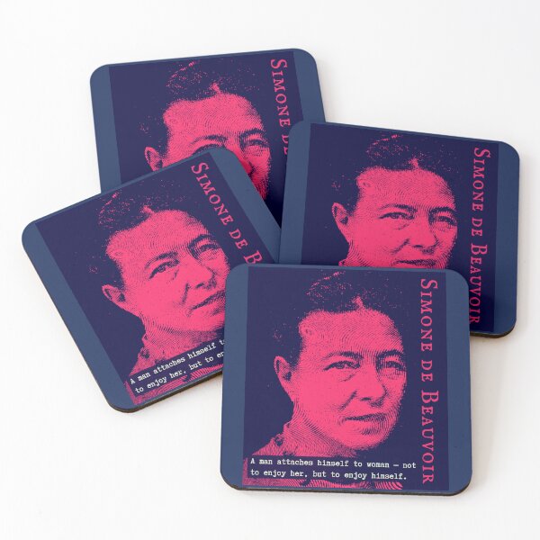 Item preview, Simone de Beauvoir portrait and quote: A man attaches himself to woman -- not to enjoy her, but to enjoy himself. designed and sold by artbleed.