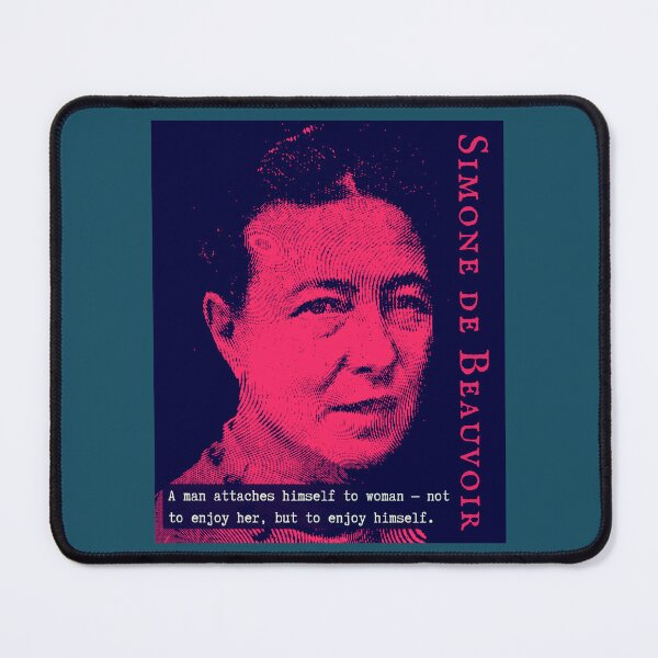 Item preview, Simone de Beauvoir portrait and quote: A man attaches himself to woman -- not to enjoy her, but to enjoy himself. designed and sold by artbleed.