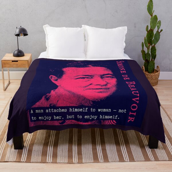 Item preview, Simone de Beauvoir portrait and quote: A man attaches himself to woman -- not to enjoy her, but to enjoy himself. designed and sold by artbleed.