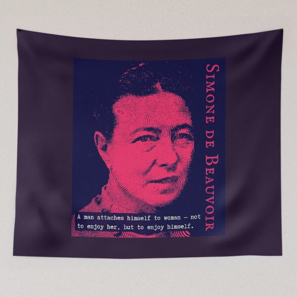 Item preview, Simone de Beauvoir portrait and quote: A man attaches himself to woman -- not to enjoy her, but to enjoy himself. designed and sold by artbleed.