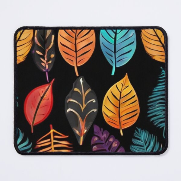 Item preview, colourful leaf pattern in black background designed and sold by optimusprime39.