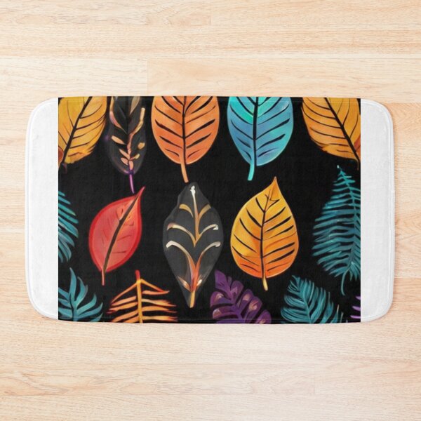 Item preview, colourful leaf pattern in black background designed and sold by optimusprime39.