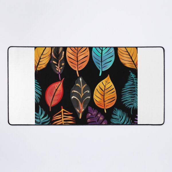 Item preview, colourful leaf pattern in black background designed and sold by optimusprime39.