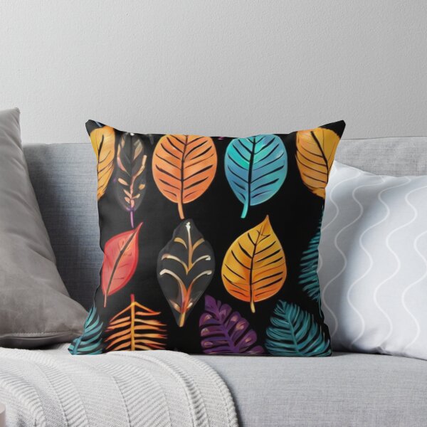 Item preview, colourful leaf pattern in black background designed and sold by optimusprime39.