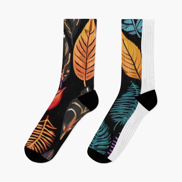 Item preview, colourful leaf pattern in black background designed and sold by optimusprime39.