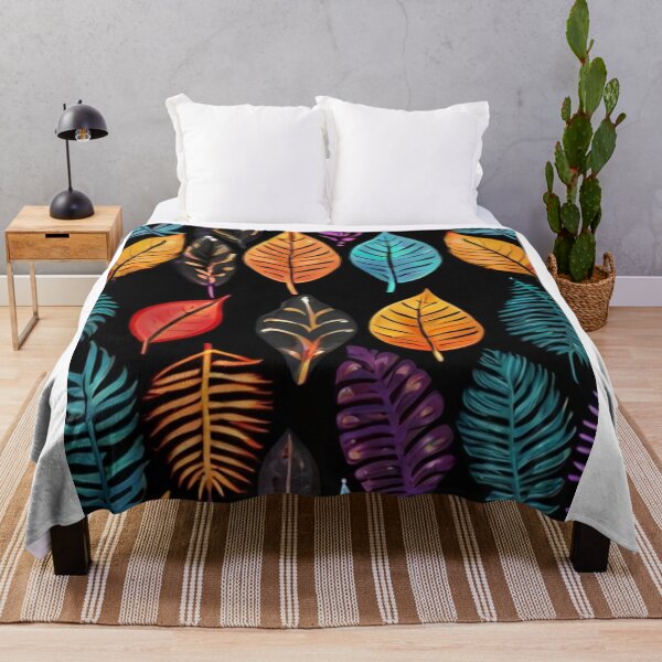 Item preview, colourful leaf pattern in black background designed and sold by optimusprime39.