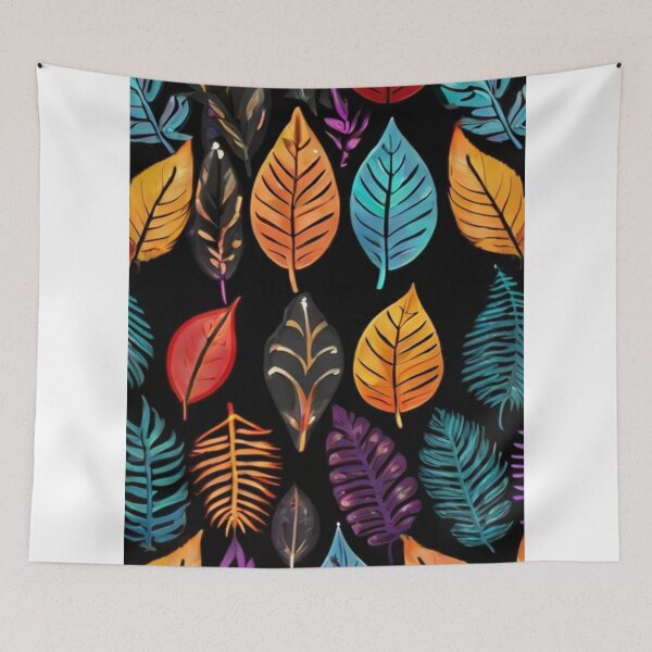Item preview, colourful leaf pattern in black background designed and sold by optimusprime39.