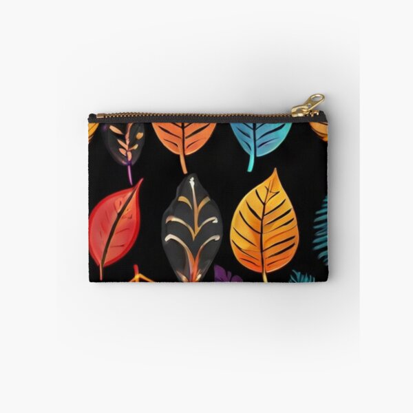 Item preview, colourful leaf pattern in black background designed and sold by optimusprime39.