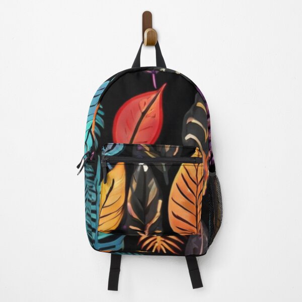 Item preview, colourful leaf pattern in black background designed and sold by optimusprime39.