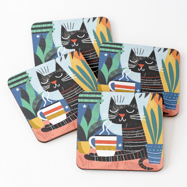 Item preview, Happy cat drinking coffee designed and sold by Mikakujumi.