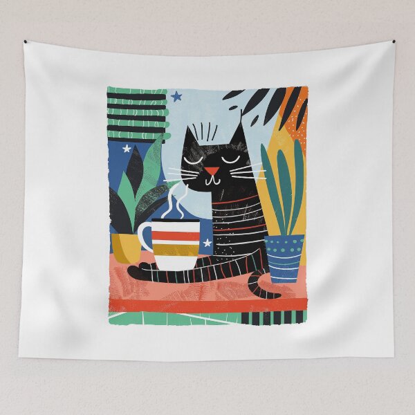 Item preview, Happy cat drinking coffee designed and sold by Mikakujumi.