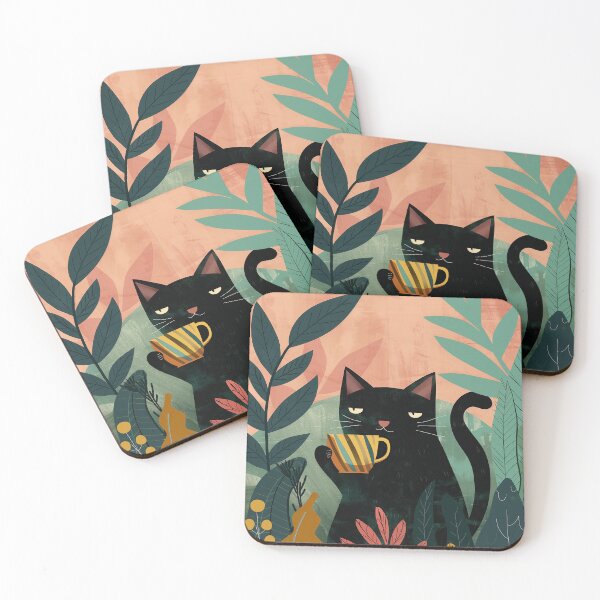 Item preview, Happy cat drinking coffee designed and sold by Mikakujumi.