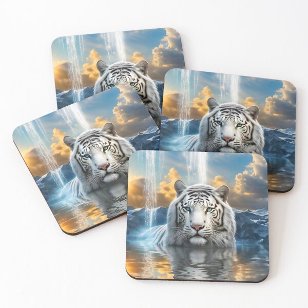 Item preview, White Tiger Behind Water Fall in Water Sunset Epic Fantasy designed and sold by Stephanie Laird.