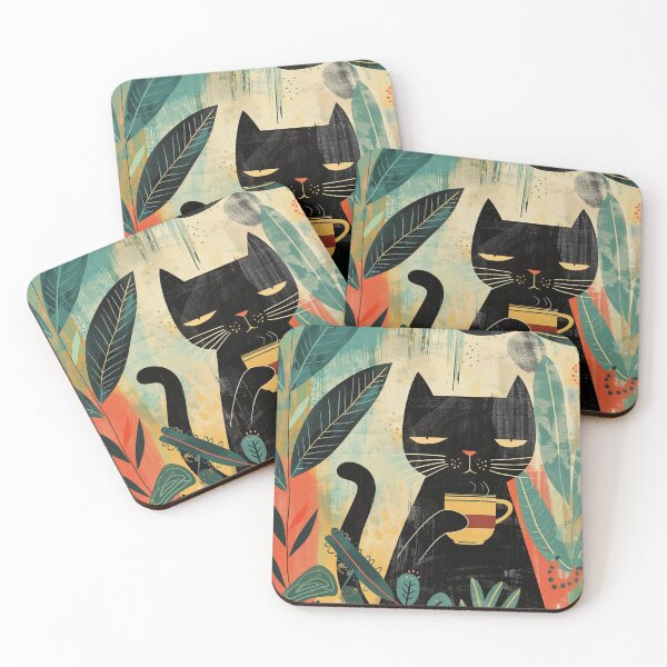 Item preview, Happy cat drinking coffee designed and sold by Mikakujumi.