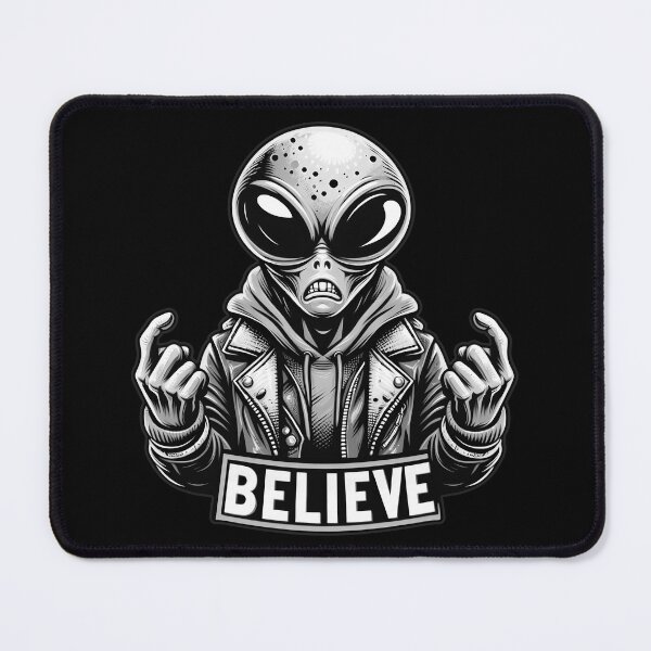 Item preview, Believe - Angry Gray Alien - Black and white designed and sold by OutcastBrain.