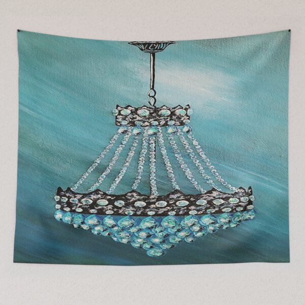 Item preview, Bling chandelier on teal original painting  designed and sold by norascorner.