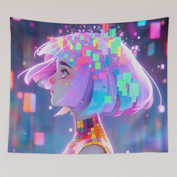Item preview, Mosaic Digital Pixel Anime Girl designed and sold by bubblegoth.