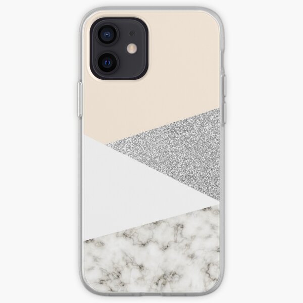 White marble and silver glitter iPhone Soft Case