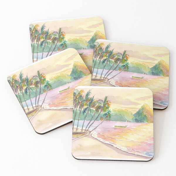 Item preview, Bahía Soufriere Santa Lucía y luz del sol dorada sobre el agua designed and sold by artshop77.