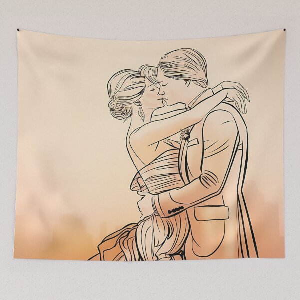 Item preview, Line drawing, Kissing couple, Wall art decor. Digital print art. designed and sold by Charlygood.