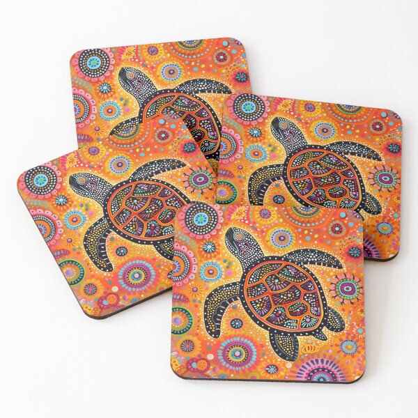 Item preview, Aboriginal Painting, Turtle Dot Artwork, Indigenous Australian Art, Aboriginal Dot Art Animals, Orange, Yellow, Black, Pink designed and sold by IuliiaArtPrints.