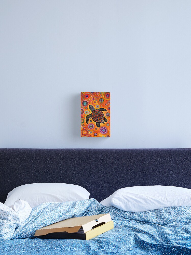 Aboriginal Painting, Turtle Dot Artwork, Indigenous Australian Art, Aboriginal Dot Art Animals, Orange, Yellow, Black, Pink Canvas Print