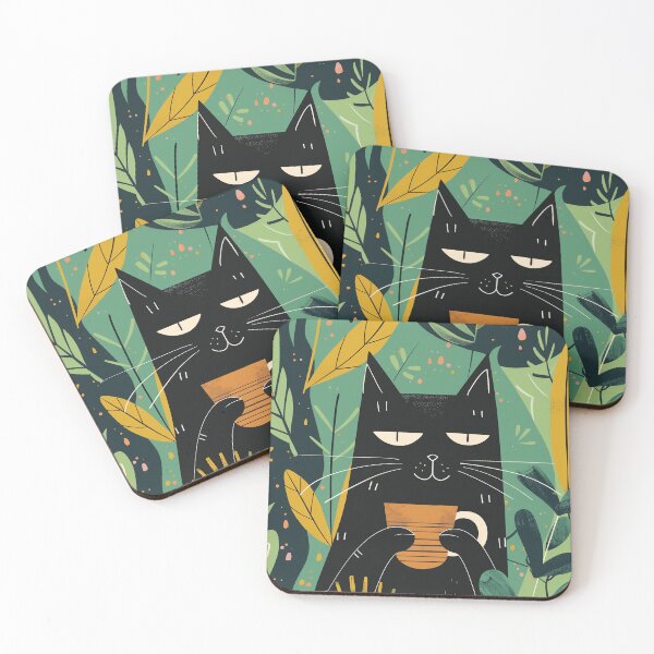 Item preview, Happy cat drinking coffee designed and sold by Mikakujumi.