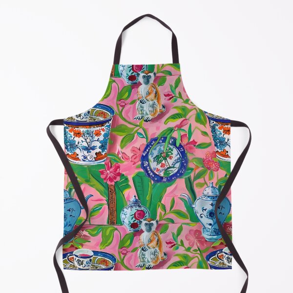 Item preview, Monkeys and chinoiserie porcelain on pink designed and sold by SophieClimaArt.