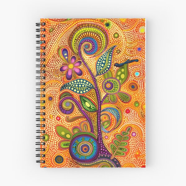 Item preview, Flower and Bird Aboriginal Print, Flower Meadow Dot Painting, Indigenous Australian Art, Orange, Yellow, Green, Pink designed and sold by IuliiaArtPrints.