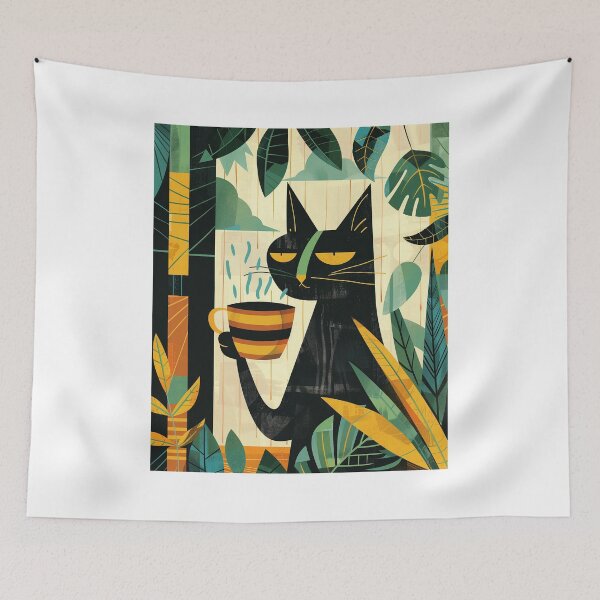 Item preview, Happy cat drinking coffee designed and sold by Mikakujumi.