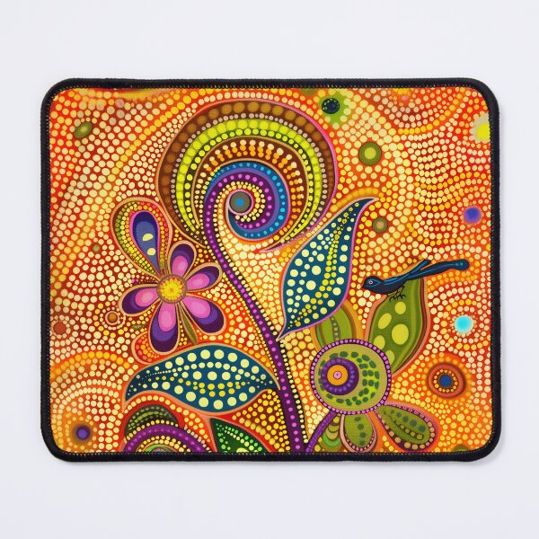 Item preview, Flower and Bird Aboriginal Print, Flower Meadow Dot Painting, Indigenous Australian Art, Orange, Yellow, Green, Pink designed and sold by IuliiaArtPrints.